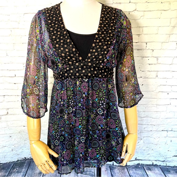 Odille Tops - Odille Anthropologie 100% Silk Floral Sheer Size Small Made in USA